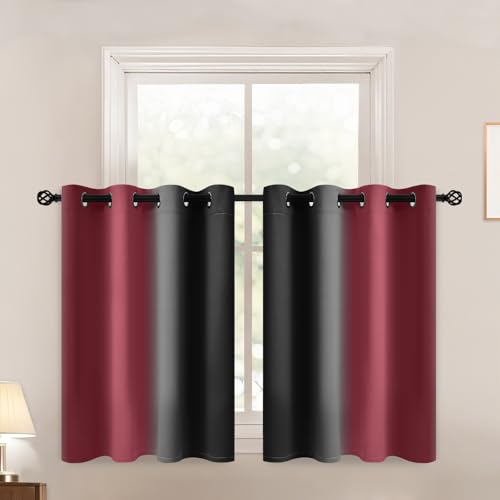 Burgundy Black Ombre Curtains 52x36 Inche Long 2 (52"W x 36"L (Pack of 2) / Burgundy and Black)