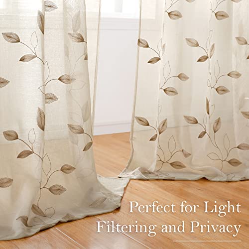 Taupe Sheer Curtains Leaf Embroidered (52"W x 84"L (Pack of 2) / 2-taupe/Beige)
