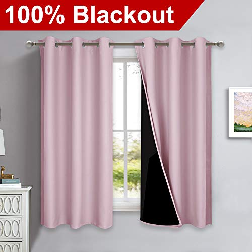 100% Blackout Short Curtains with Black Liners (Lavender Pink / 37"W x 63"L (Pack of 2))