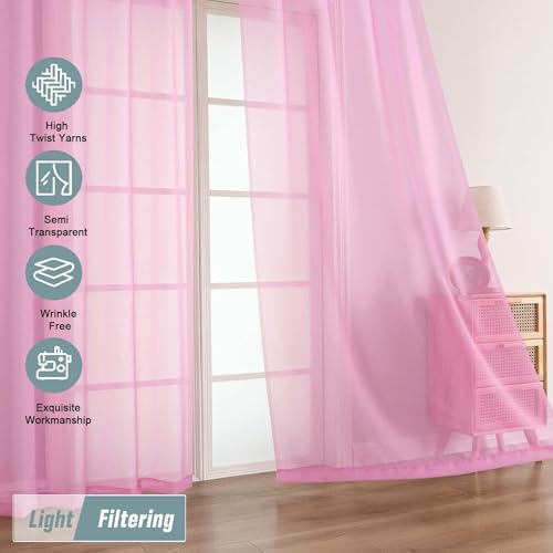 Light Pink Sheer Curtains 84 Inches Long 2 Panels (42"W x 84"L (Pack of 2) / Light Pink)