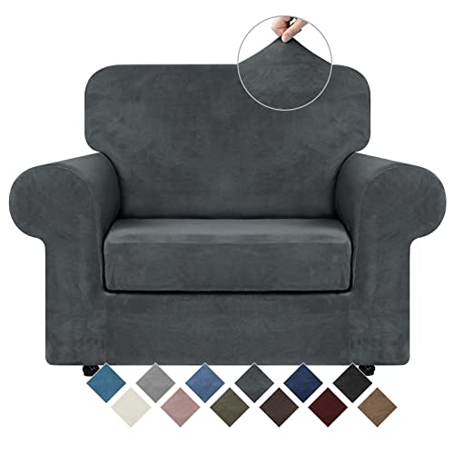 Velvet Stretch 2 Pieces Chair Sofa Slipcovers Washable (Small / Dark Grey)