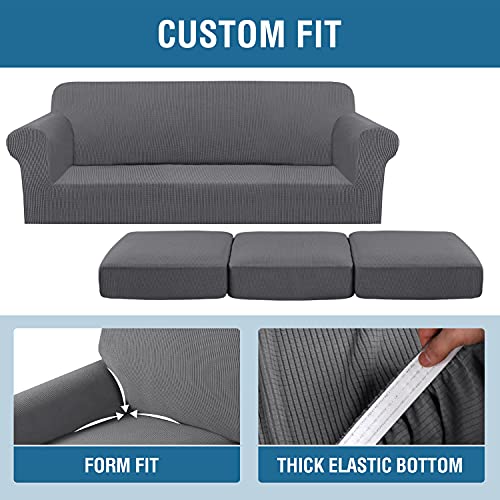 4 Piece Stretch Sofa Covers for 3 Cushion Couch Covers for Living Room Furniture Slipcovers (X-Large / Grey)
