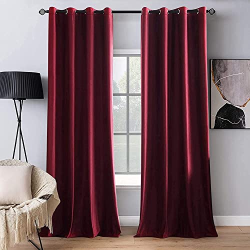 Velvet Curtains Christmas Burgundy 52 x 96 Inch Length Set of 2 (Burgundy / 52"W x 96"L (Pack of 2))