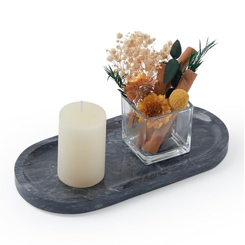 Natural Marble Vanity Tray (Black Gray / 9.8" x 4.7" x 0.7")