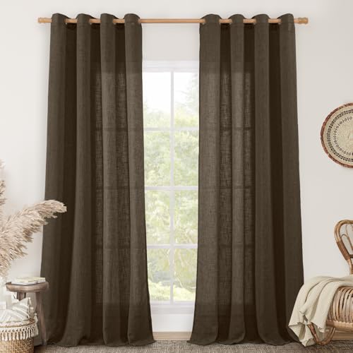 95 inch Length Linen Curtains for Living Room 2 Panels (52"W x 95"L (Pack of 2) / Dark Brown)