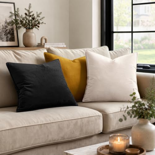 Decorative Cream White Velvet Euro Sham Throw Pillow Covers 24x24 in (24" x 24" (Pack of 2) / Cream White)