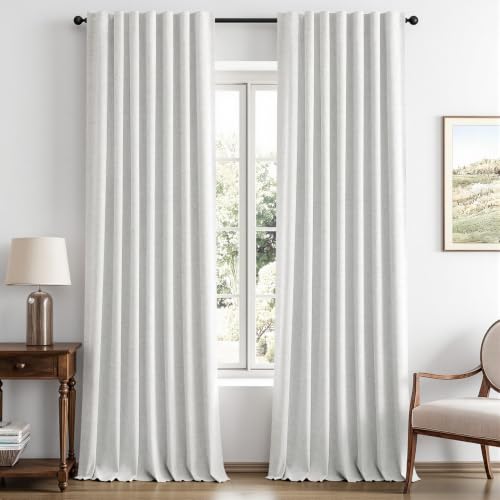 100% Blackout Linen Curtains 42 x 96 Inch Heathered White 2 Panels (Heathered White / 42"W x 96"L (Pack of 2))