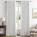 100% Blackout Linen Curtains 42 x 96 Inch Heathered White 2 Panels (Heathered White / 42"W x 96"L (Pack of 2))