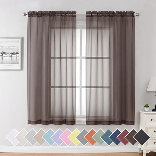 Chocolate Sheer Curtains 63 Inches Long 2 Panels (40"W x 63"L (Pack of 2) / Chocolate)