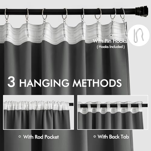 Grey Back Tab Blackout Curtains 52x72 Inches Long 2 Panels Set (Grey / 52"W x 72"L (Pack of 2))