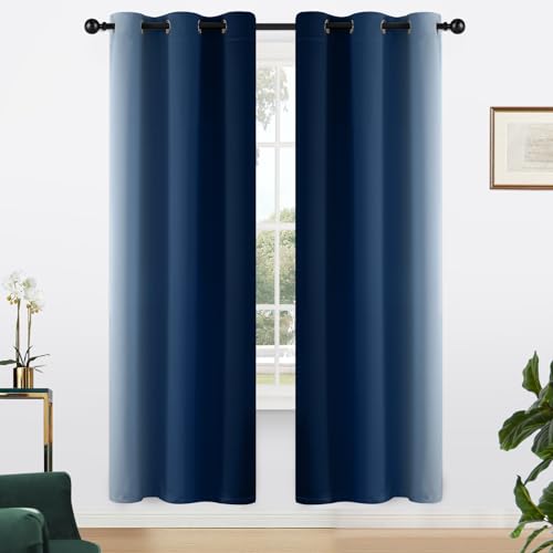 Ombre Curtains Blue and Greyish White for Living Room (42"W x 72"L (Pack of 2) / Blue)