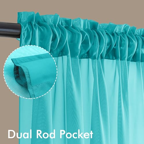 Turquoise Sheer Curtains 90 Inches Long 4 Panels 42 x 90 Inches (42"W x 90"L (Pack of 4) / Turquoise)