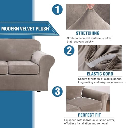 Rich Stretch 2 Piece Chair Cover Chair Slipcover Sofa Cover Furniture Protector Couch Soft with Elastic Bottom Chair Couch Cover with Arms Width Up to 49 Inch (1 Cushion Chair / Taupe)