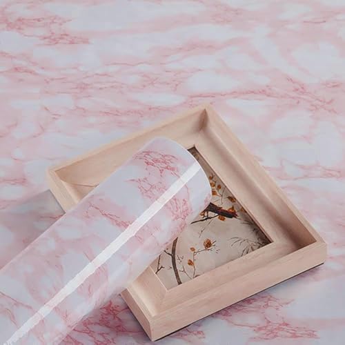 Marble Contact Paper Pink Peel and Stick Wallpaper for Kitchen Countertop (Pink/White / 15.7" x 472.4")