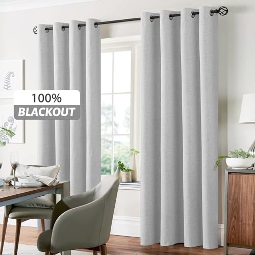 White Linen Textured Curtains 90 Inches Long for Living Room (Linen Greyish White / 52"W x 90"L (Pack of 2))