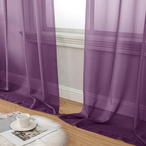 Plum Purple Sheer Curtains 63 Inches Long 2 Panels Set (40"W x 63"L (Pack of 2) / Plum)