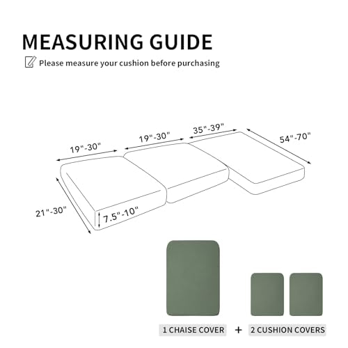Stretch 3 Pieces Couch Cushion Covers for Sectional Sofa Left (2 Seater + 1 Chaise / Greyish Green)