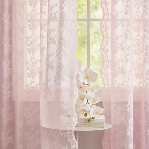Vintage Lace Curtains 90 Inches Long (Light Pink / 52"W x 90"L (Pack of 2))