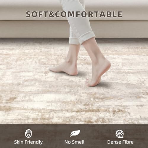 8x10 Washable Area Rug for Living Room (8' x 10' (Rectangular) / Yellowish-brown-light Gray-off White)
