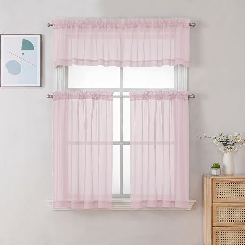 Sheer Valances for Windows (Blush Pink / 42"W x 14"L (Pack of 2))