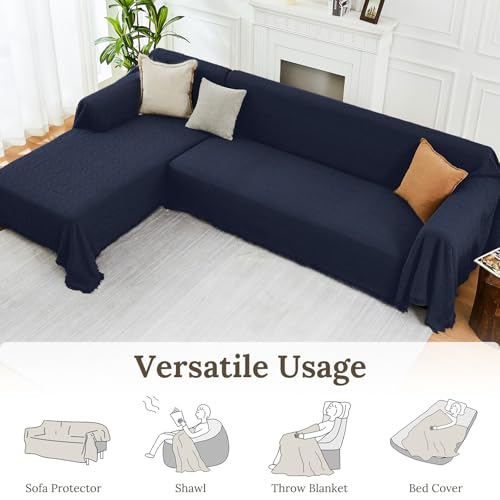 2 Piece Sectional Couch Cover for L Shape Sofa Midnight Blue XL (Midnight Blue / X-Large)