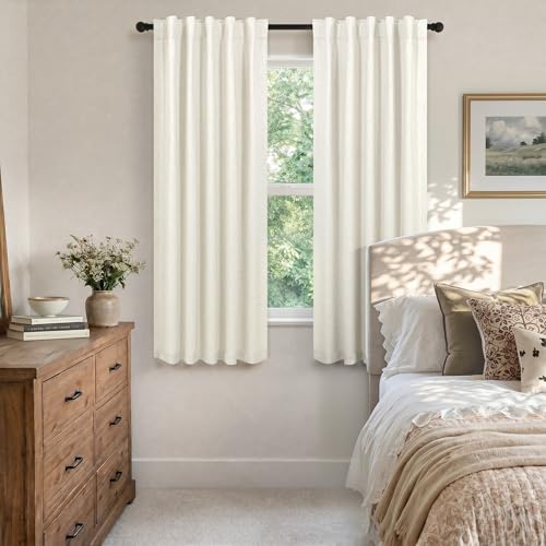 72 Inch Curtains for Living Room Black Out Linen Back Tab Loops Room Darkening Blackout Thermal Insulated Curtain for Bedroom 72 Inch Length 2 Panels Set Cream Ivory Off White Wide 38 x 72 Long (Natural / 38"W x 72"L (Pack of 2))