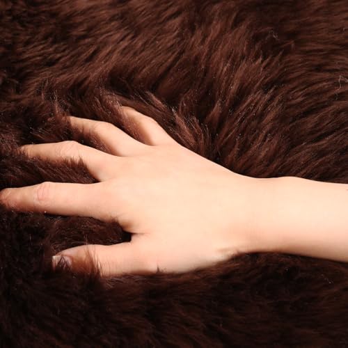 Round Fur Sheepskin Chair Cover Seat Cushion Pad Super Soft Area Rugs for Living Bedroom Sofa (Mocha / Round 16.5" (Pack of 1))