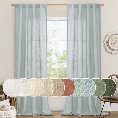 Linen Blended Curtains for Bedroom Living Room (Greyish Blue / 38"W x 84"L (Pack of 2))
