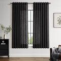 Vintage Black Linen Curtains 63 Inch Length for Living Room Light Filtering Semi Sheer Curtain Back Tab and Rod Pocket Privacy Luxury Gothic Vintage Decor Drapes for Bedroom Office 52x63 (52"W x 63"L (Pack of 2) / Vintage Black)