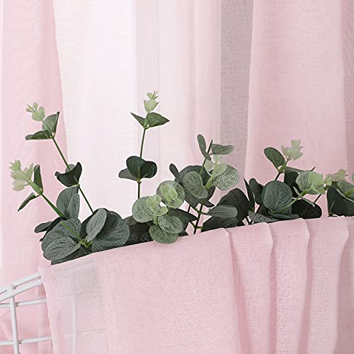 Sheer Curtains Linen Textured Living Room Curtain Sheers Light Filtering Rod Pocket Voile Curtains for Bedroom (42"W x 63"L (Pack of 2) / Pink)