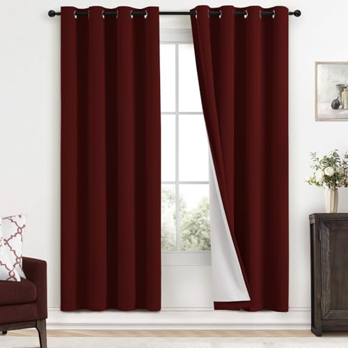 100% Blackout Curtains 52x72 inch Burgundy Red Window Drape (Burgundy Red / 52"W x 72"L (Pack of 2))