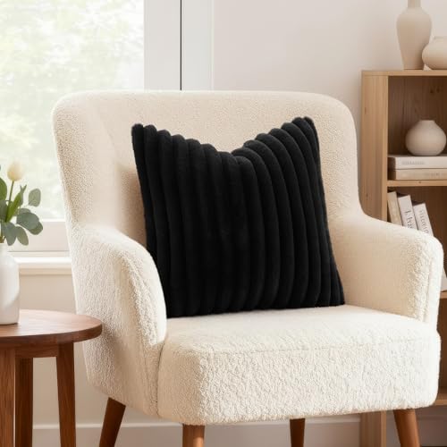 Fall Faux Fur Throw Pillow Covers 16x16 Set of 2 Black (Black / 16" x 16" (Pack of 2))