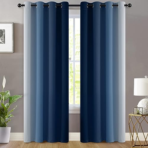 Ombre Curtains Blue and Greyish White for Living Room (52"W x 90"L (Pack of 2) / Blue)