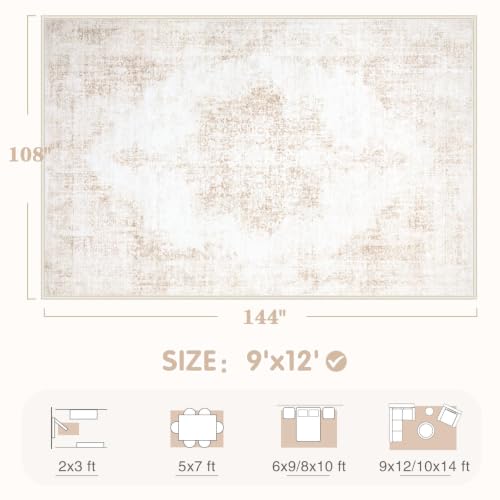 Area Rug 9x12 Vintage Rugs (Beige / 9' X 12' (Rectangular))