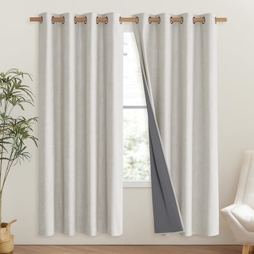 Snowbound Vintage Linen 100% Blackout Curtains for Living Room (52"W x 72"L (Pack of 2) / Snowbound)
