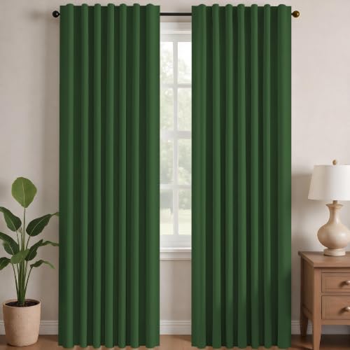 Short Blackout Curtains for Small Windows Thermal Insulated Rod Pocket and Back Tab Curtains 42Wx45L Inch Dark Forest 2 Panels (Dark Forest / 42"W x 45"L (Pack of 2))