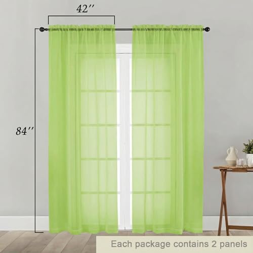 Sheer Curtains 84 Inches Long 2 Panels Set for Bedroom Living Room (Lime / 42"W x 84"L (Pack of 2))