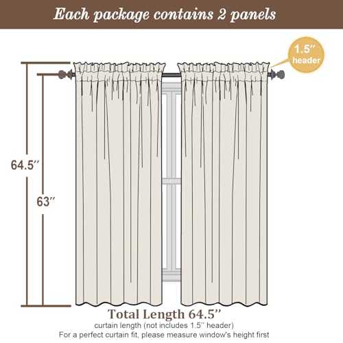 White Sheer Curtains 63 Inch Length 2 Panels (White / 42"W x 63"L (Pack of 2))
