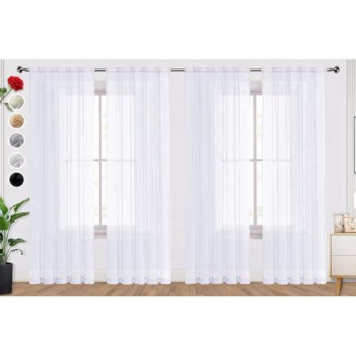 Optical White Sheer Curtains 4 Panels Rod Pocket Semi (Optical White / 52"W x 90"L (Pack of 4))
