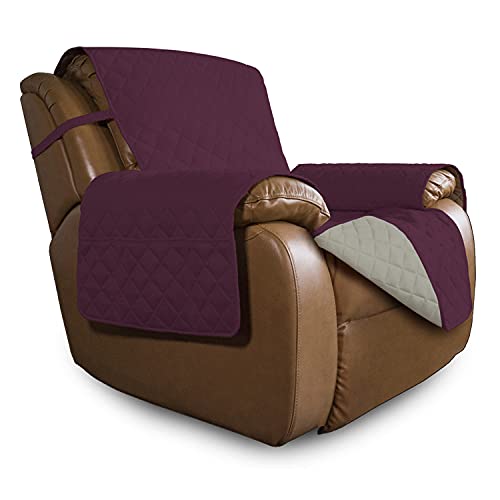 Reversible Couch Cover (Wine/Beige / Large Recliner)