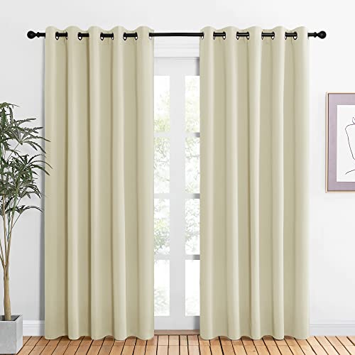 Room Darkening Draperies Window Curtain Panels (Beige / 60"W x 84"L (Pack of 2))
