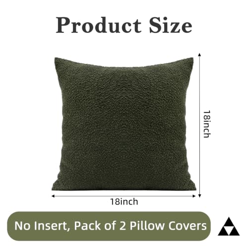 Boucle Throw Pillow Covers 18x18 inch Army Green (Army Green / 18" x 18" (Pack of 2))
