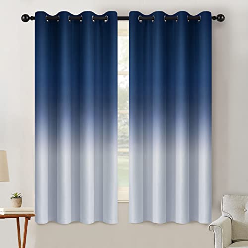 Blue to Grey White Ombre Room Darkening Curtains 63 Inch (52"W x 63"L (Pack of 2) / Blue to Grayish White)