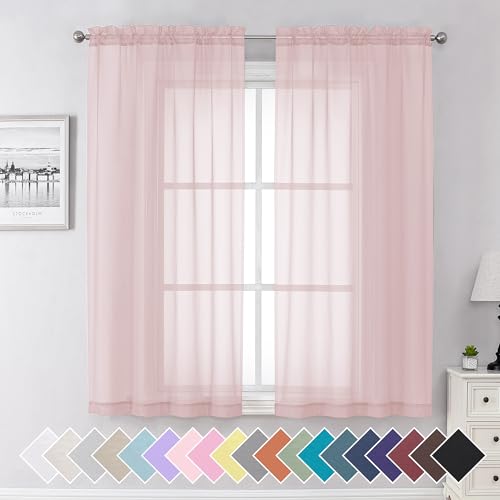 Blush Pink Sheer Curtains 63 Inch Length 2 Panels Set (40"W x 63"L (Pack of 2) / Blush Pink)