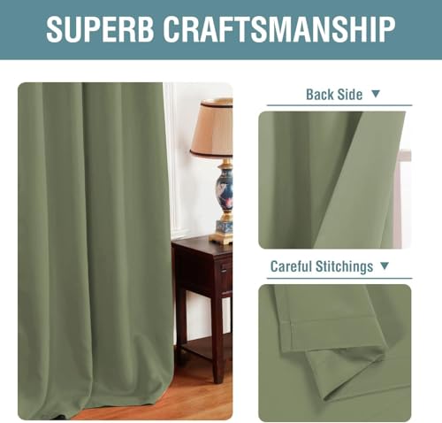 Blackout Curtains Grommet Thermal Insulated Room Darkening Curtains for Bedroom and Living Room Energy Saving Solid Blackout Curtains (52"W x 108"L (Pack of 1) / Sage)