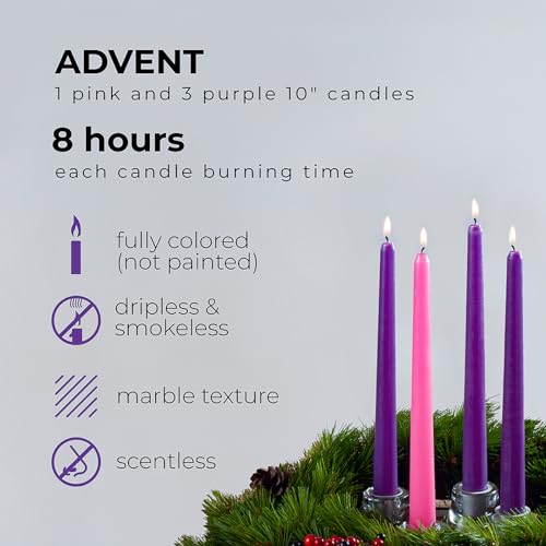 10 Inch Advent Taper Candles Set of 4 (Tapered 10 inch / Advent Purple)