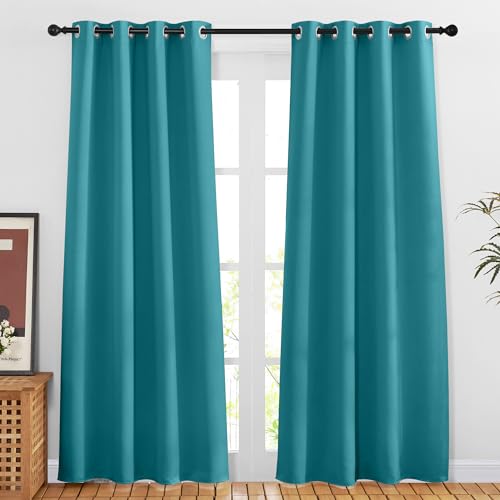 Blackout 80 inch Curtains for Doorway (Peacock Teal / 46"W x 80"L (Pack of 2))