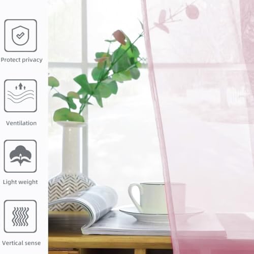 Solid Sheer Rod Pocket Curtain Voile Draperies 2 Panels White Beige Black Grey Coffee 52 Inch Width 45 Inch Long 1 Pair for Kitchen Bedroom Children Living Room Yard (Light Pink / 52"W x 45"L (Pack of 2))