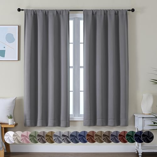 Ava Light Grey Blackout Curtains 63 Inch Length for Bedroom (Light Grey / 40"W x 63"L (Pack of 2))