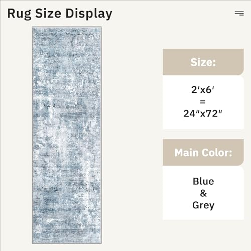 Abstratc Runner Rug 2x6 Washable Kitchen Hallway Runners Blue (Blue/Grey / 2' x 6' (Runner))
